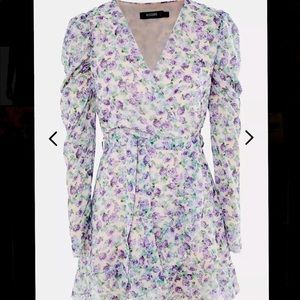 Lilac floral print puff sleeve dress